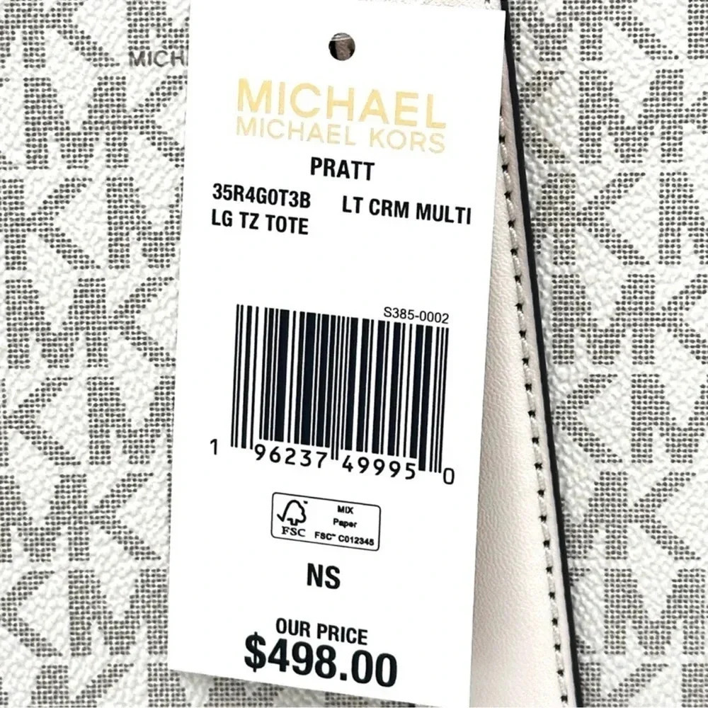 Michael Kors Pratt Large Signature Logo Tote Bag Light Cream Multi - Picture 11 of 11